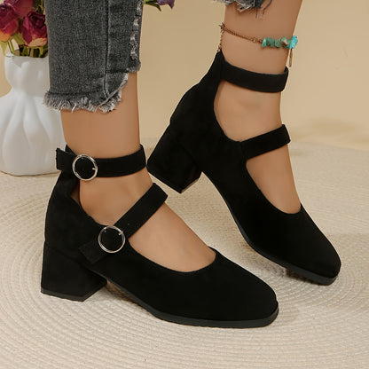 Women’s Casual Mary-Jane Shoes with Double Buckle & Block Heel