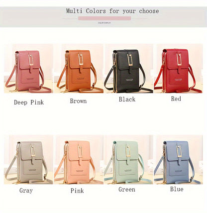 Touch Screen Mobile Phone Bag, Mini Flap Crossbody Bag, Fashion Faux Leather Purse, Vertical Wallet With Card Slots