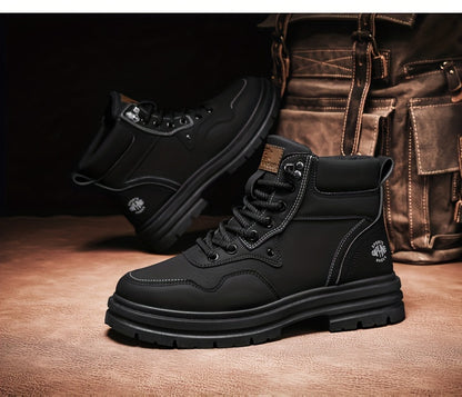 Men's Trendy Solid Ankle Boots, Comfy Non Slip Lace Up Durable Shoes for Men's Outdoor Activities