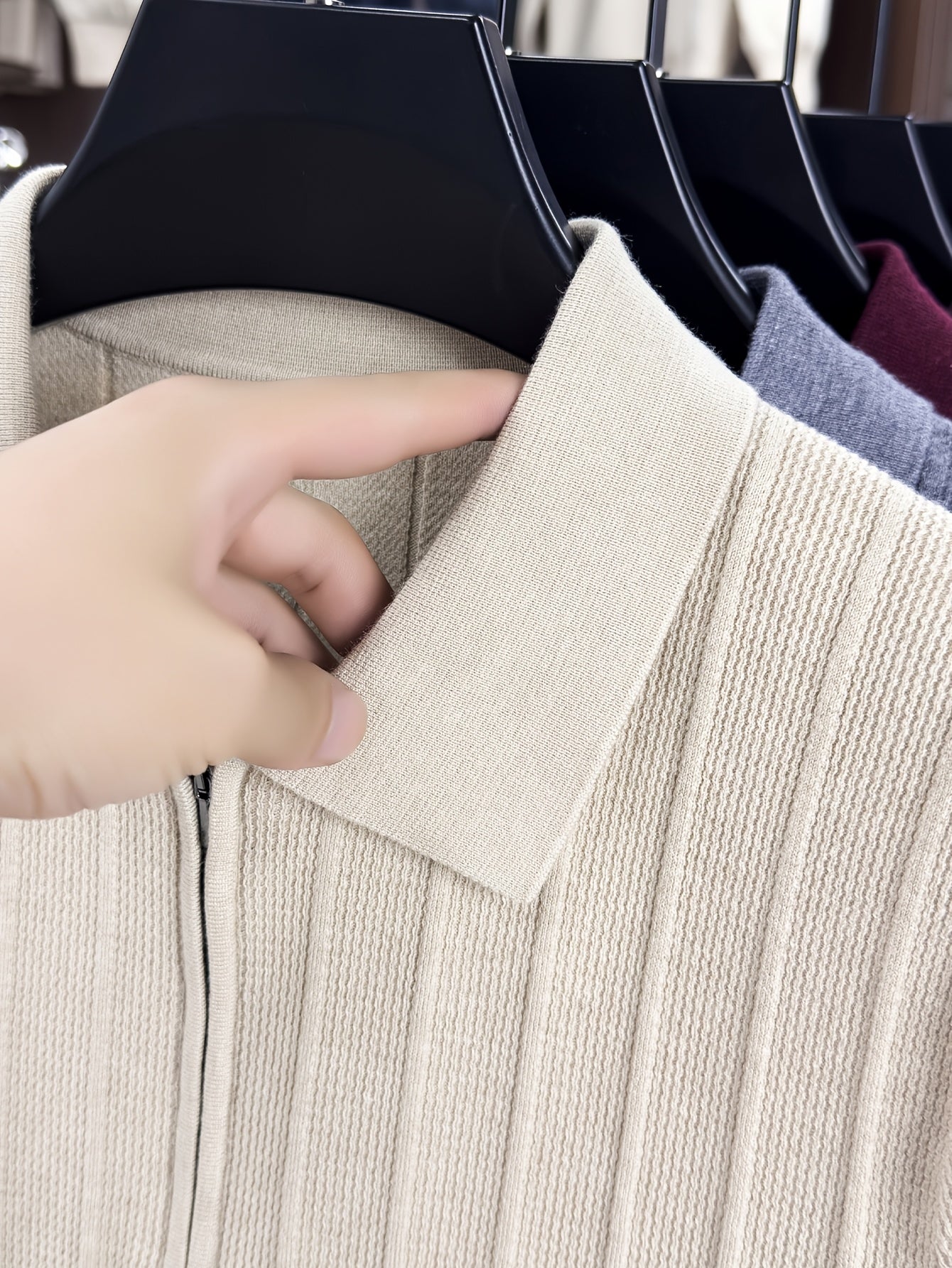 Men's Spring/Fall Knit Polo Shirt with Half-Zip Lapel