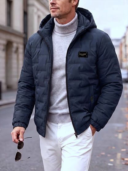 Men's Hooded Padded Jacket with Letter Print for Fall Winter