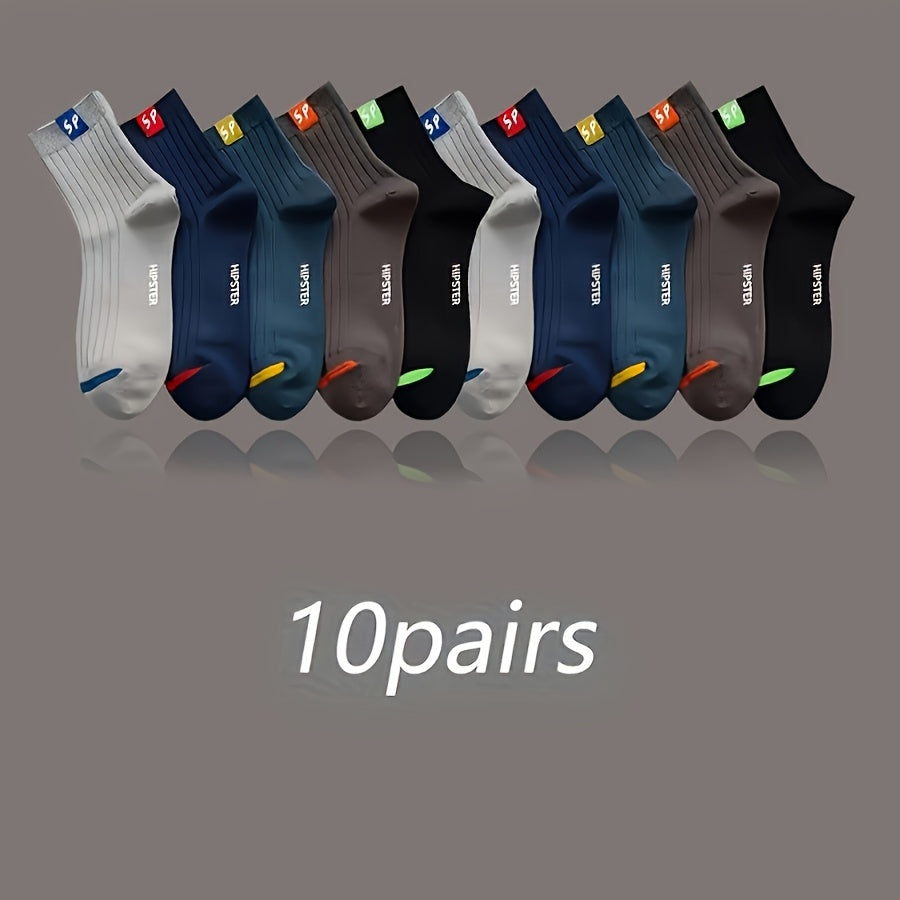 5/10/15/20/30 Pairs SP Letter Graphic Unisex Crew Socks, Breathable Mid-Calf Sports Socks, Men'S Women'S Thin Socks for Outdoor and Home Wear, Polyester 95% Spandex 5% Knitted Hollow Out Letter Pattern Couple'S Ankle Socks