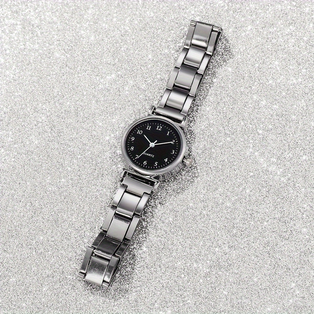 Set Of 4 New Stylish Stainless Steel Quartz Watches For Women + New Heart-shaped Bracelet Set, Perfect For Gifting Friends On Valentine's Day, Easter, Ramadan, Or Eid Al-Adha In The Middle East