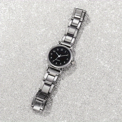 Set Of 4 New Stylish Stainless Steel Quartz Watches For Women + New Heart-shaped Bracelet Set, Perfect For Gifting Friends On Valentine's Day, Easter, Ramadan, Or Eid Al-Adha In The Middle East