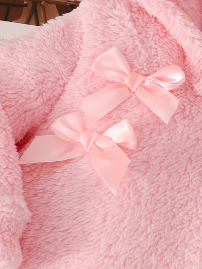 Two-Piece Cute Girls' Autumn/Winter Set: Long Sleeve Hooded Plush Butterfly Top with Pants, Perfect for Daily Outdoor Wear. Cozy Faux Fur Fabric - Essential Indoor & Winter Accessory and Holiday Gift Idea, Perfect for Outdoor