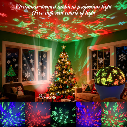 2-in-1 USB-Powered Night Light with RGB Sound Sensor & Dimmable Music Beats - USB-Powered Projection & Ambient Lighting, 5-Color RGB Night Light with Snowflake Effect