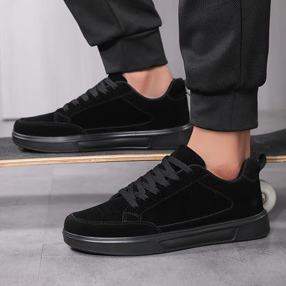 Men's Classic Black Sneakers - Comfortable, Breathable & Stylish Lace-Up Casual Shoes for Outdoor Activities - ayq