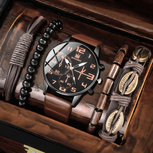 5 հատ տղամարդու նորաձև քվարցային ժամացույցի և ապարանջանի հավաքածու