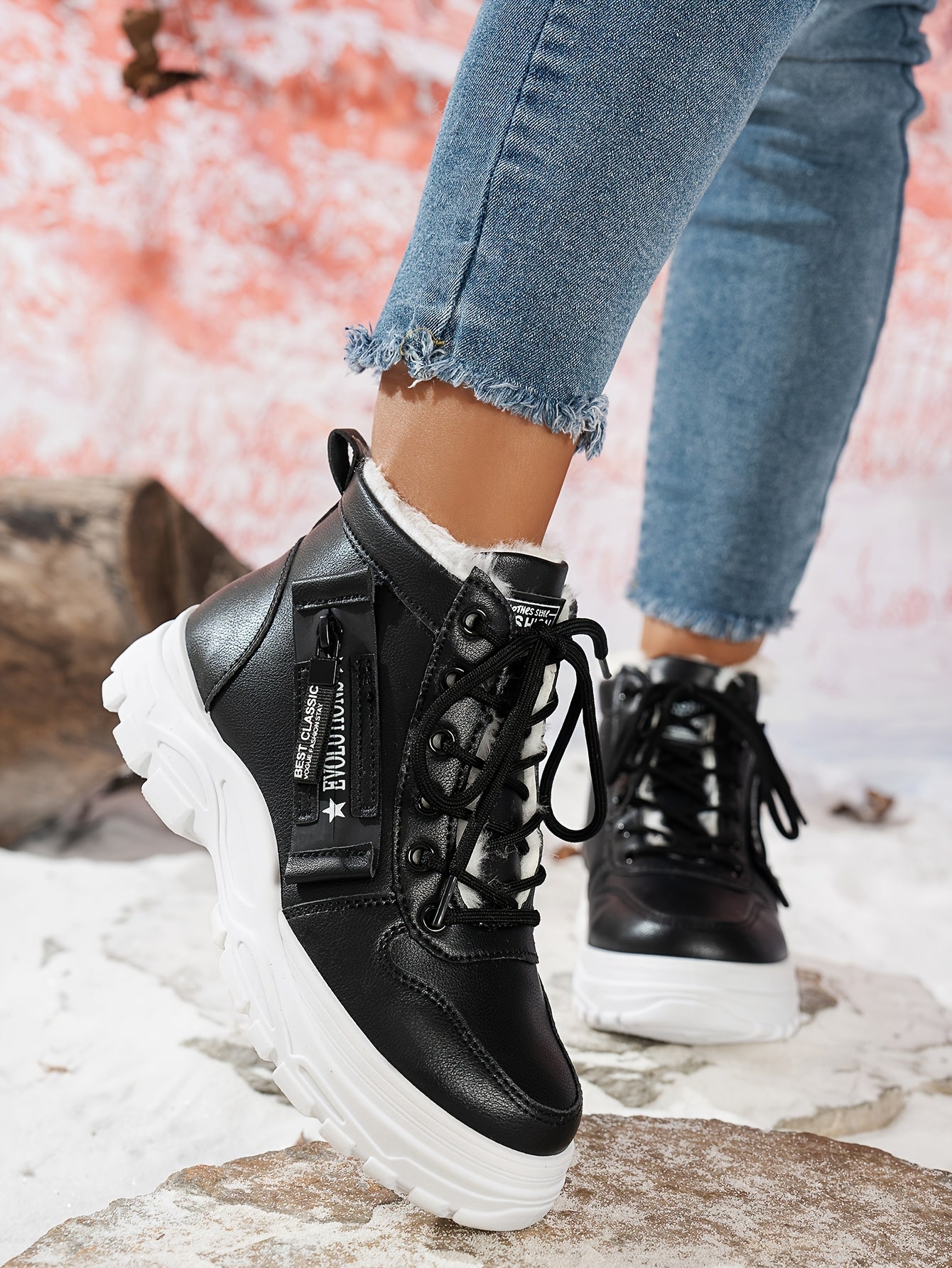 Կանացի ձմեռային ձնագնացքներ - Տաք երեսպատված, չսահող, բարձրակրունկ արտաքին ցանկացած առիթի համար կոշիկներ, ռիբավորված մեղմացնող ներդիրով, սև, իդեալական են ցուրտ եղանակի համար, ձմեռային կոշիկներ | Ոճային ձմեռային կոշիկներ | Դիմացկուն կոշիկներ