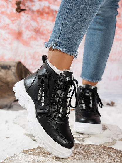 Կանացի ձմեռային ձնագնացքներ - Տաք երեսպատված, չսահող, բարձրակրունկ արտաքին ցանկացած առիթի համար կոշիկներ, ռիբավորված մեղմացնող ներդիրով, սև, իդեալական են ցուրտ եղանակի համար, ձմեռային կոշիկներ | Ոճային ձմեռային կոշիկներ | Դիմացկուն կոշիկներ