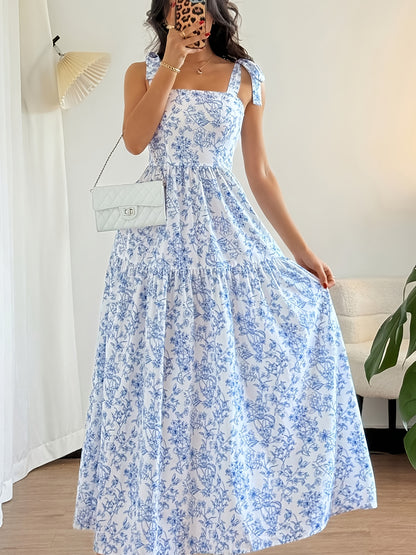 Elegant Sleeveless Floral Summer Dress with Square Neck