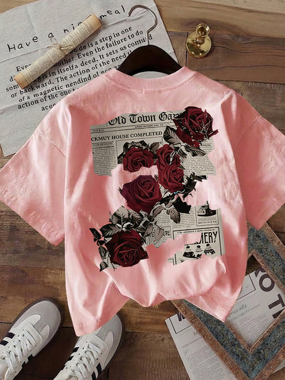 Women's Vintage Double-Sided Print Cotton T-Shirt, Casual Summer Top