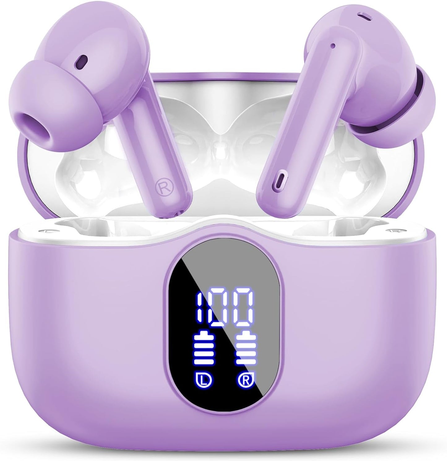 Wireless Earbuds, Bluetooth 5.4 Headphones Bass Stereo, Ear Buds with Noise Cancelling Mic LED Display, IP7 Waterproof in Ear Earphones, 36H Playtime for Laptop Pad Phones Sports Workout, Black