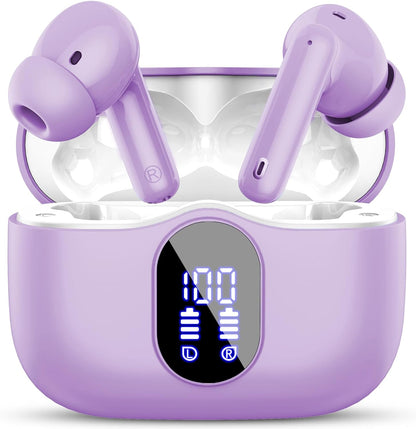 Wireless Earbuds, Bluetooth 5.4 Headphones Bass Stereo, Ear Buds with Noise Cancelling Mic LED Display, IP7 Waterproof in Ear Earphones, 36H Playtime for Laptop Pad Phones Sports Workout, Black