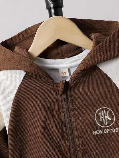 Boys' Casual Hooded Zip-Up Jacket & Pants Set for Spring/Fall - ayq