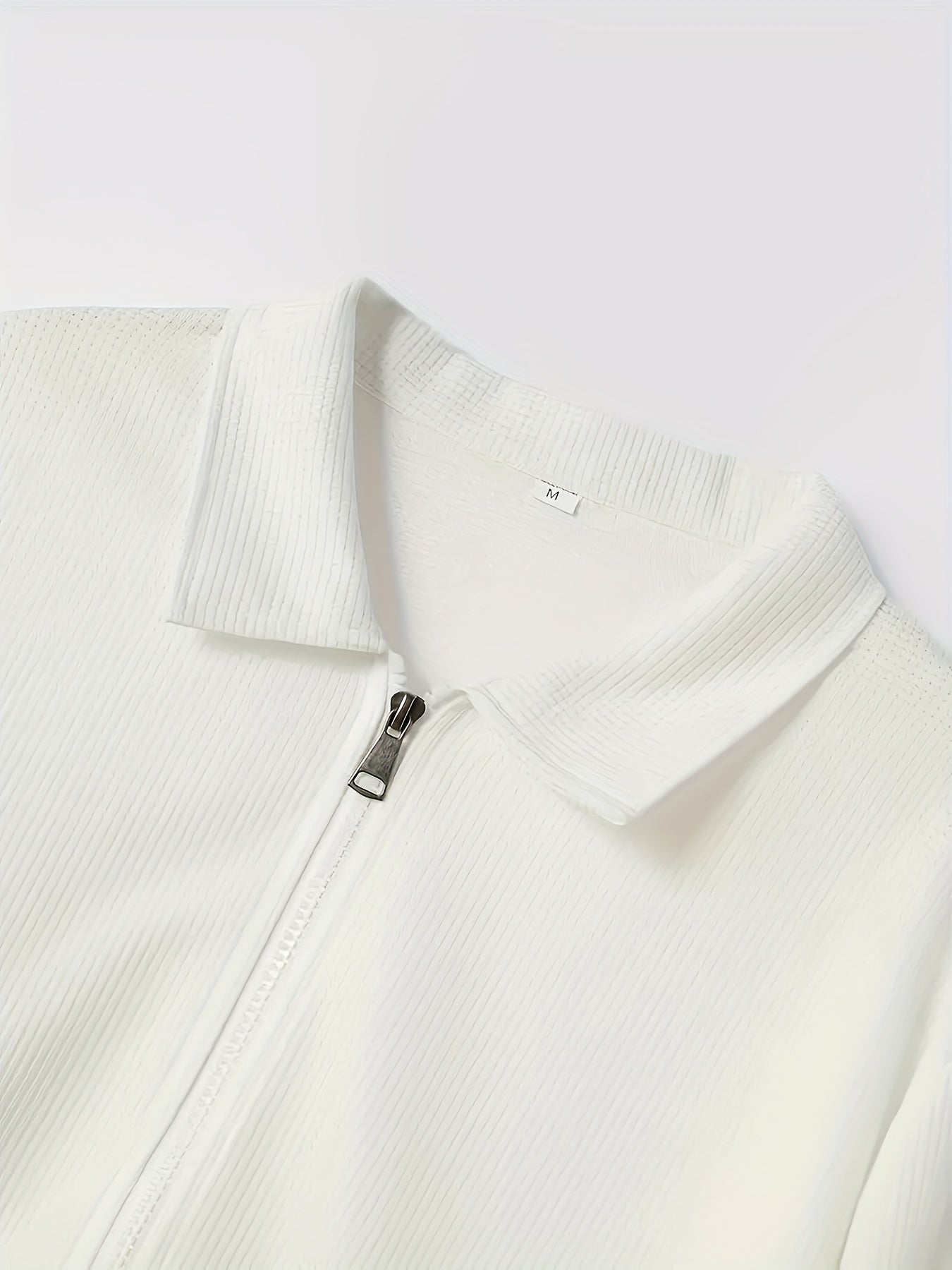 Men'S Solid Color Waffle Texture Zipper Jacket - Full-Zip Casual Coat with Full-Zip Closure, Long Sleeve Lapel Collar, /Navy Brown/