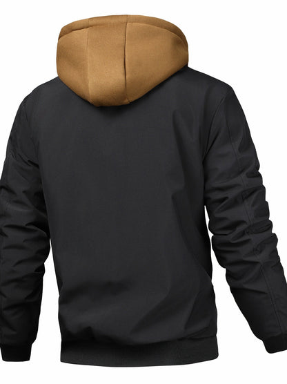 Men's Casual Solid Color Zipper Jacket with Hood for Spring-Fall