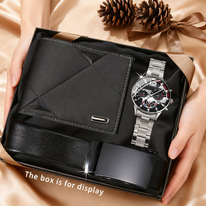 3pcs Men'S Watch, Belt, Wallet Set | Fashionable Sports, Business, Leisure, Gorgeous and Trendy, Specially Designed for Men, No Gift Box