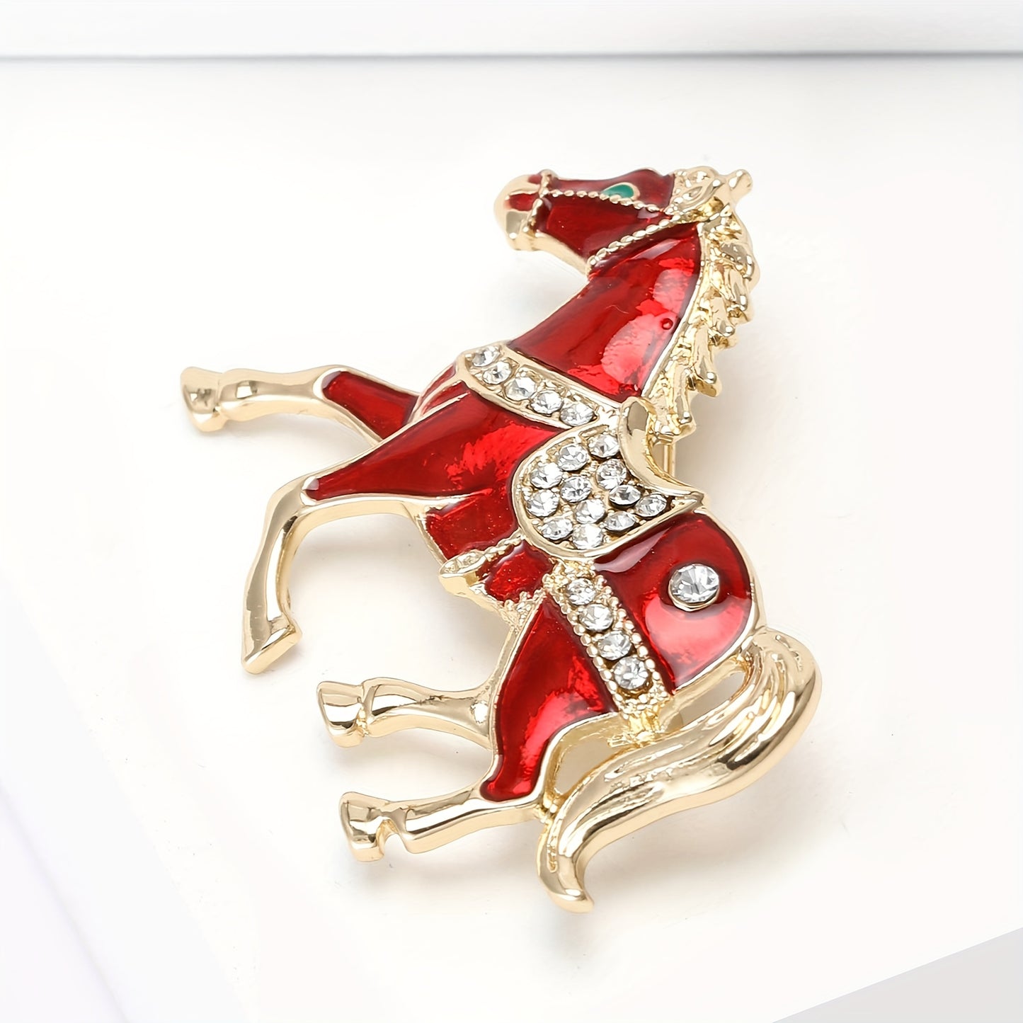 1pc Enamel Dripping Oil Inlaid Rhinestone Pony Fashion Brooch | Creative Ethnic Style Horse Badge Pin, High-End Design Couple Accessories, Exquisite Suit Corsage Party Decoration, Suitable for Christmas, Year of the Horse, Eq