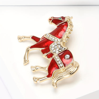 1pc Enamel Dripping Oil Inlaid Rhinestone Pony Fashion Brooch | Creative Ethnic Style Horse Badge Pin, High-End Design Couple Accessories, Exquisite Suit Corsage Party Decoration, Suitable for Christmas, Year of the Horse, Eq