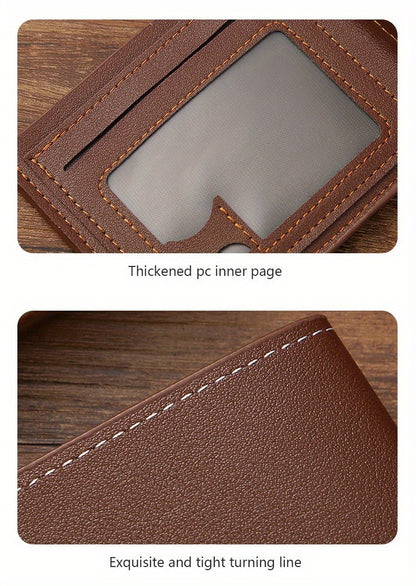 Men's Wallet Short Money Clip, Fashion Multi-card Lychee Pattern Horizontal Splicing PU Leather Clip Christmas Gift