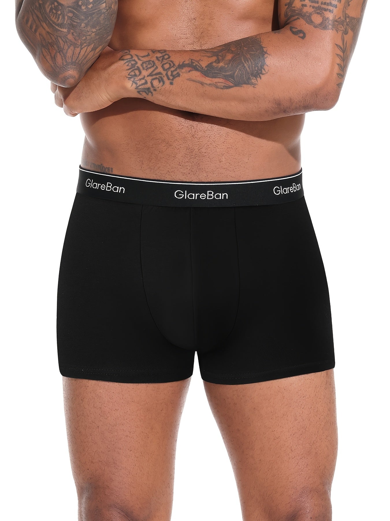 Men's Cotton Boxer Briefs - Soft, Comfortable, Stretch Fit, Solid Blac