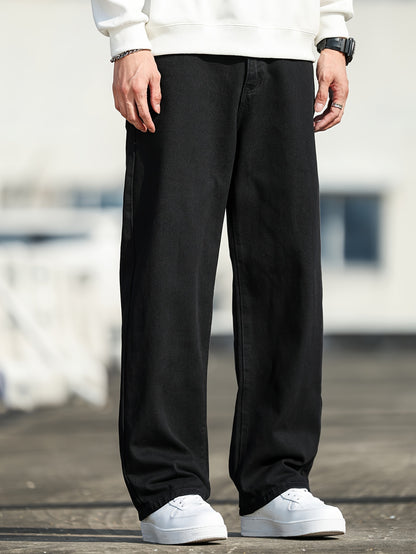 Vintage-Inspired Loose Straight-Leg Jeans for Men, Washed Denim, Non-Stretch Fabric, Casual Style - Machine Washable