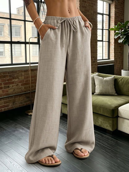 Women's Elegant Wide-Leg Tie-Leg Pants with Pockets