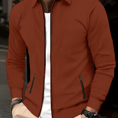 Men's Plain Waffle Zipper Jacket Casual Daily Fashion