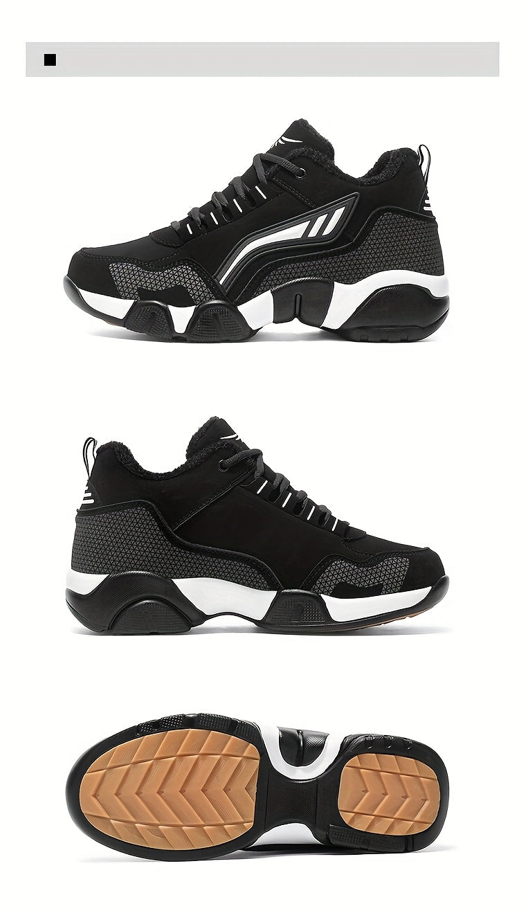 HIDEDUGO-ի ծանրքաշային ձմեռային կոշիկներ-սնիկերներ - Տաք միջին բարձրությամբ կոշիկներ, ամենագնացքային TPR ներբան, կապերով արտաքին կոշիկներ սառույցի և ձյան համար, մեծ չափսեր (սև/սպիտակ) - Ցուրտ եղանակի համար ամենօրյա և սպորտային կոշիկներ