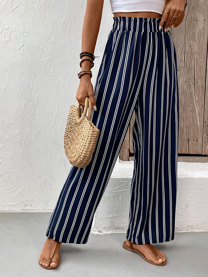 Elegant Striped Wide-Leg Cropped Pants for Women