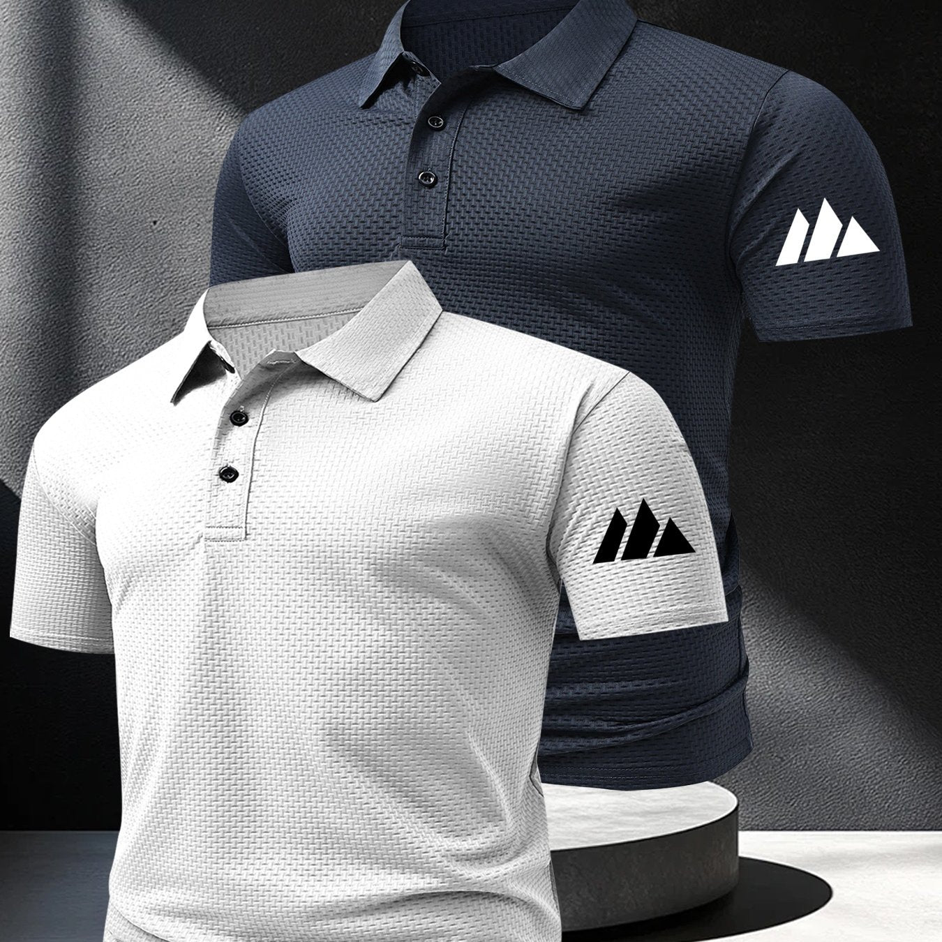 2pcs Minimalist Small Mountain Badge Pattern Men'S Outdoor Golf And Equestrian Casual Polo Short Sleeves, Mature Men'S Business Casual Polo, Breathable And Comfortable, Suitable for Spring And Summer, Can Be Worn As an Inner - ayq