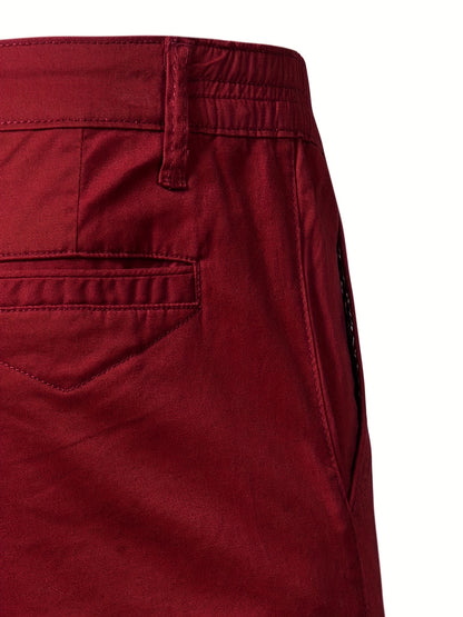 Men's Classic Fit Cotton Twill Flat Front Solid Chino Short With Slant Pockets And Elastic Waist