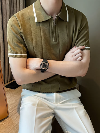 Men's Short Sleeve Knit Polo Shirt Casual Summer Top