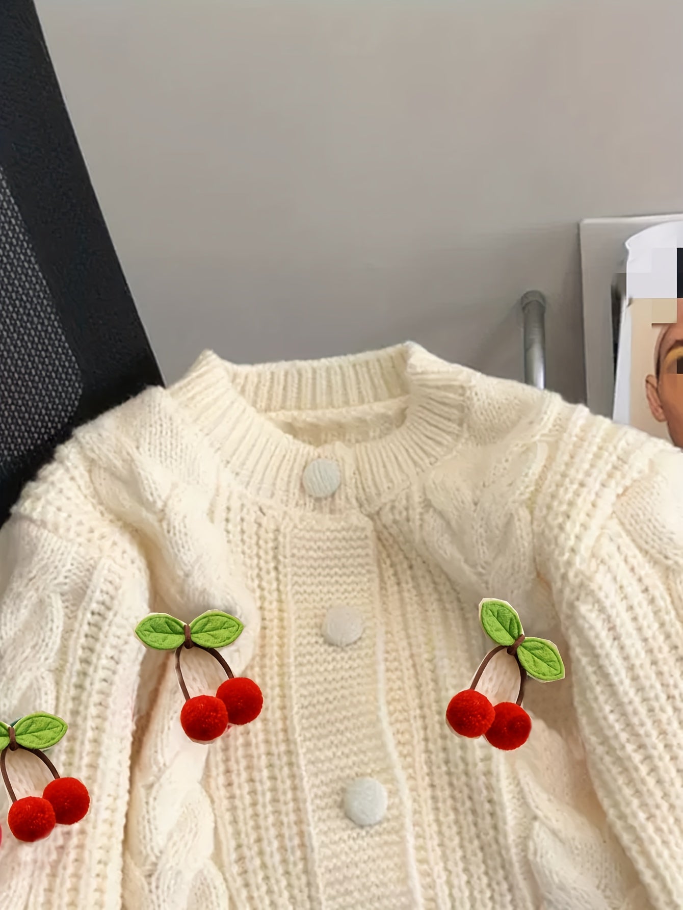 Women'S Purple Cable Cardigan with Cherry & Leaf Embellishments - Cozy Button-Up Sweater for Fall & Winter, Soft & Stylish Design, Perfect for Casual or Holiday Outfits, Winter Cardigan | Cable Cardigan | Buttoned Closure, Sw