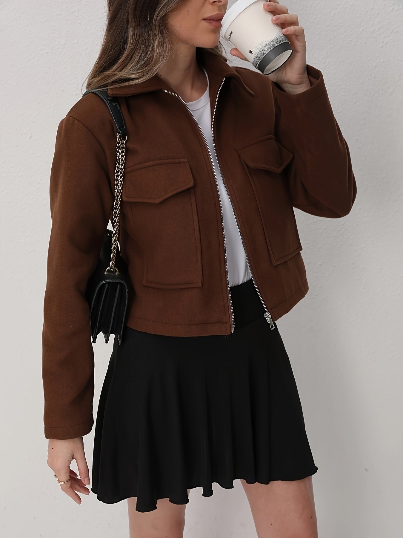 Women's Solid Full-Zip Winter Jacket with Structured Collar