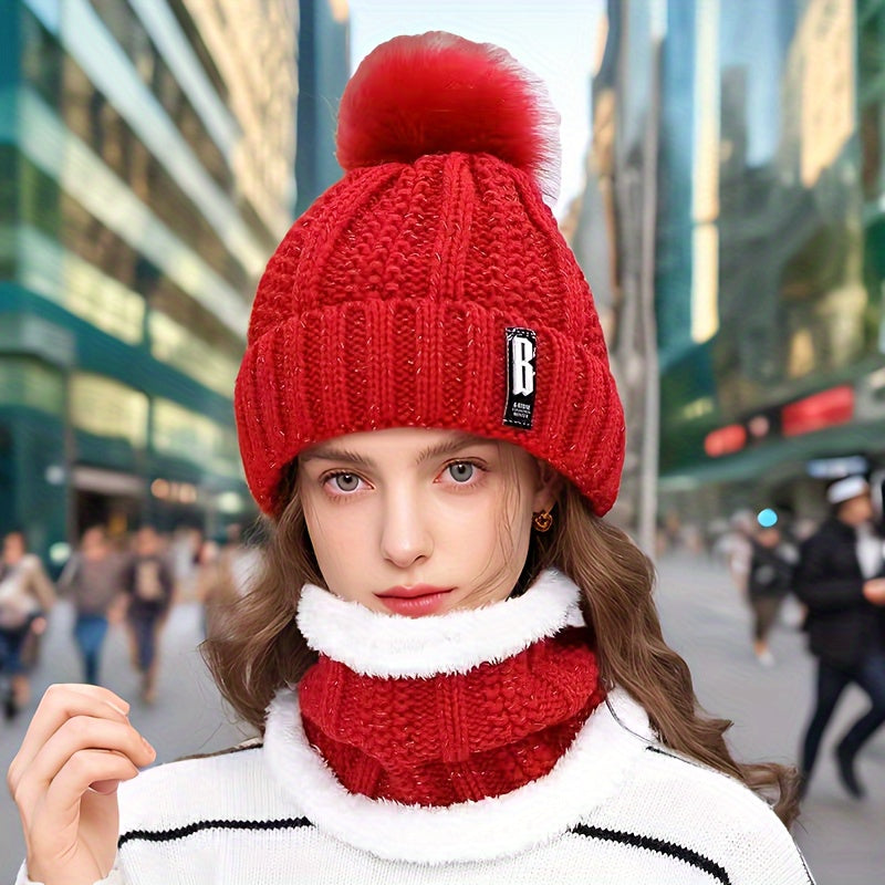 Նոր տարվա ակրիլային տրիկոտաժե գլխարկ՝ պոմպոններով և համապատասխան շարֆով - շնչող, առաձգական, ջերմային տրիկոտաժե գլխարկ և պարանոցի տաքացուցիչ կանանց համար՝ կոճակով փակվող - ձեռքով լվացվող