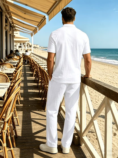 Men's Linen Summer Shirt and Long Pants Set - Casual Loose Fit