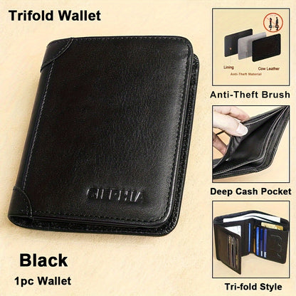 1 հատ CIEPHIA Vintage բնական կաշվից RFID արգելափակող դրամապանակ տղամարդկանց համար՝ բարակ, բազմաֆունկցիոնալ նույնականացման և կրեդիտ քարտի կրիչ, դաջված տարբերանշանով շագանակագույն, Իդեալական նվեր Սուրբ Վալենտինի օրվա համար
