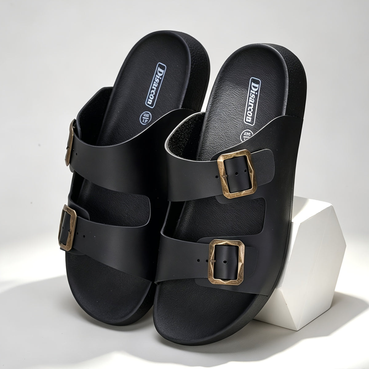 Unisex Retro Slide Sandals with Metal Buckle, Casual Double Strap