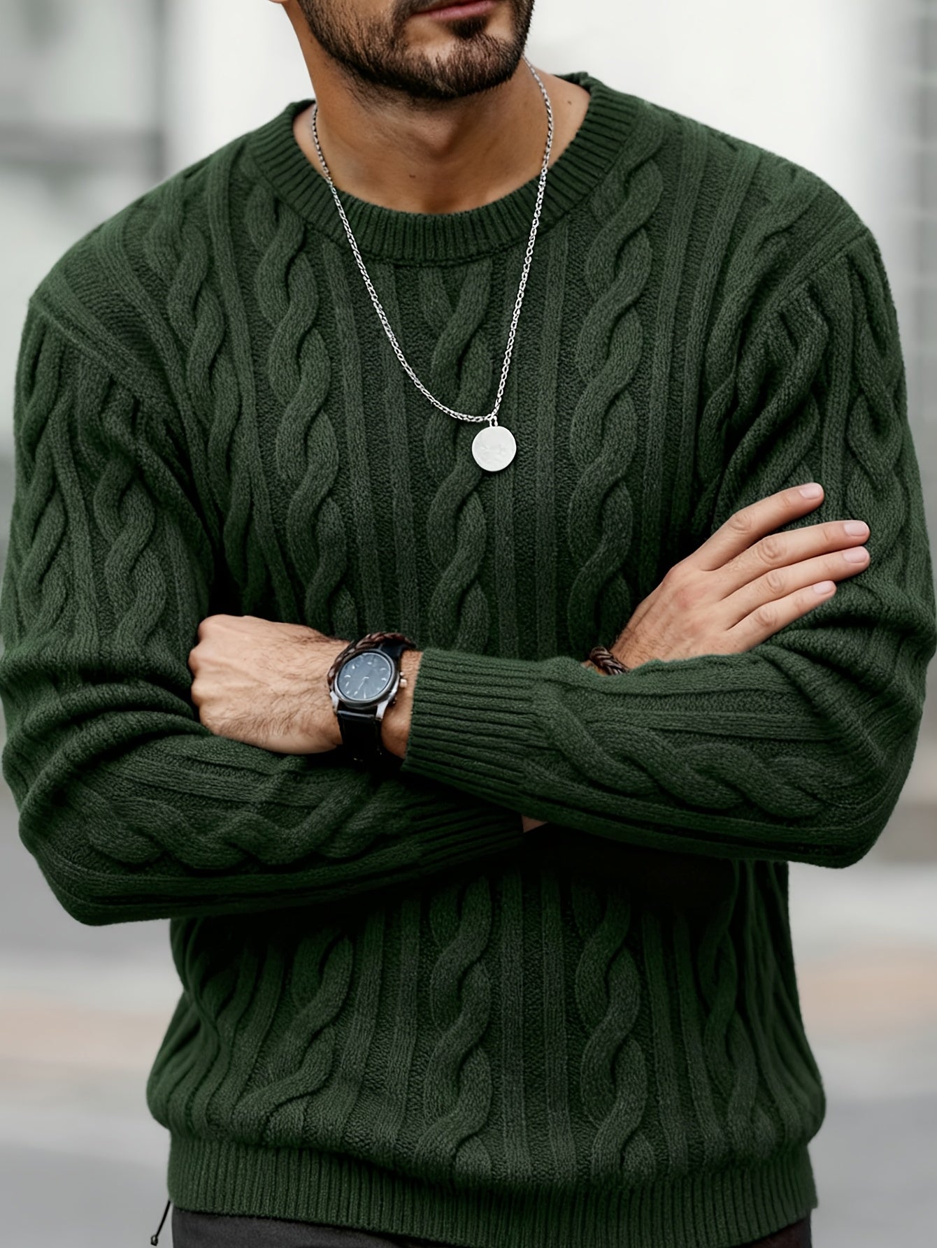 Նոր աշուն-ձմեռ տղամարդկանց համար նախատեսված ամենօրյա, միագույն, կլոր վզնոցով տրիկոտաժե վերնաշապիկ