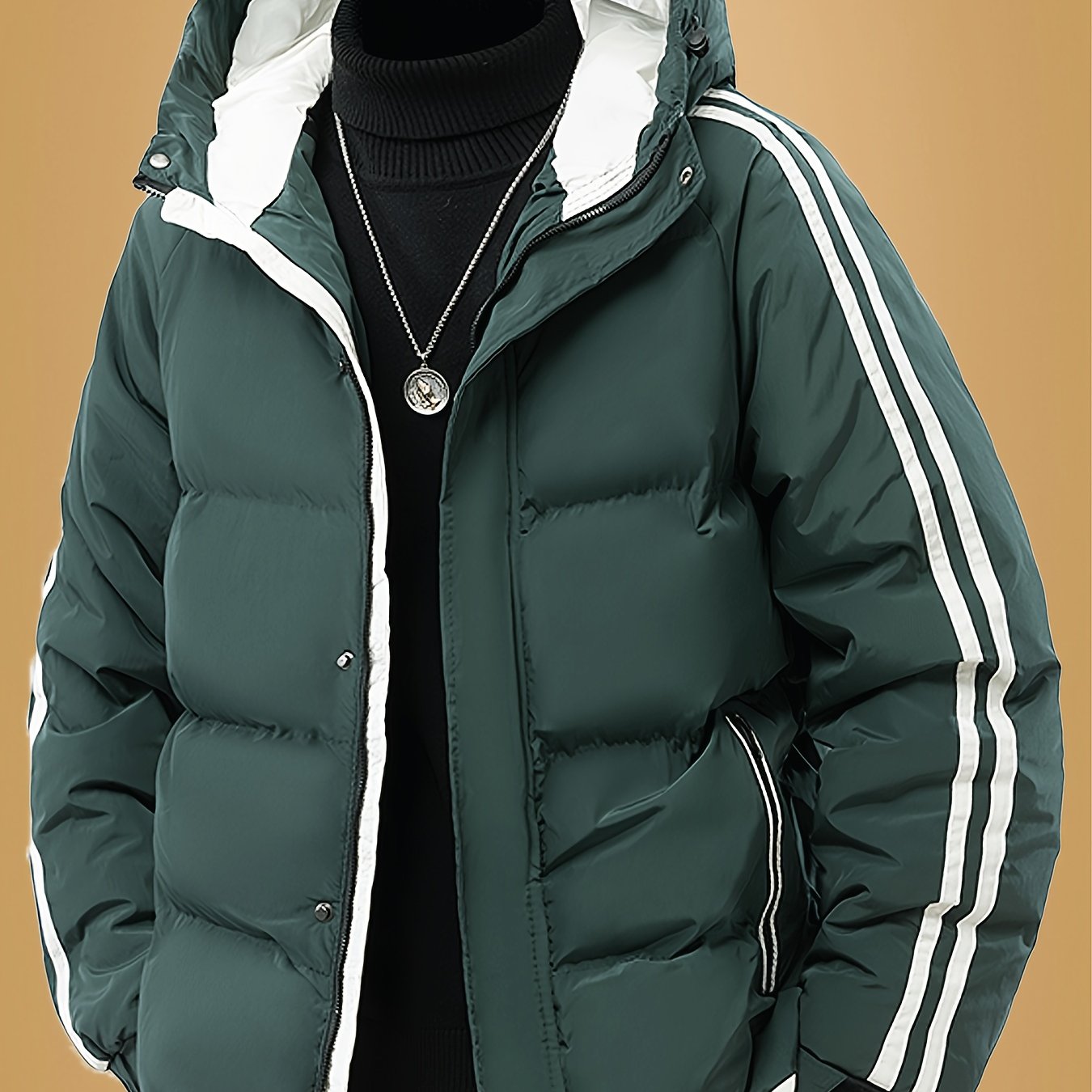 Men's Heavyweight Winter Coat - Hooded Jacket with Full-Zipper Closure, Insulated Outer Shell for Extreme Cold, Front Pockets - Dark Grey/White color, Hand Washable - Ideal for Everyday & Formal Cold Weather Outfits by OceanM