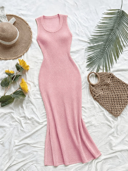 Women's Casual Long Knit Sweater Dress with Side Slit