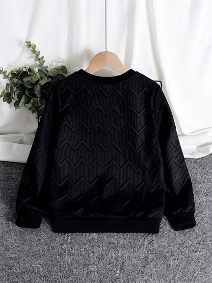 Boys' Casual Sweatshirt with Embossed Stripes for Spring Fall