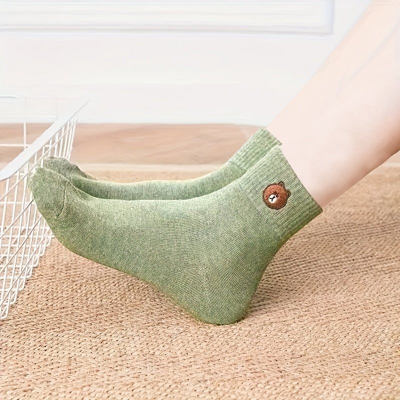 5 pairs of four-season cute bear solid color socks