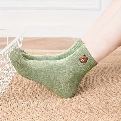 5 pairs of four-season cute bear solid color socks