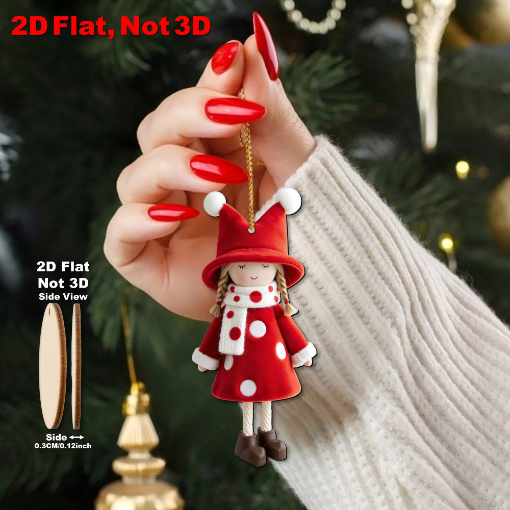 2D Flat, 16pcs Set of Classic Red and White Design Excellent Christmas Girl Doll Ornaments, Suitable for Thanksgiving, Halloween, and Christmas Celebrations, Perfect Holiday Gifts, New Year'S Day Decorations, Christmas Tree D