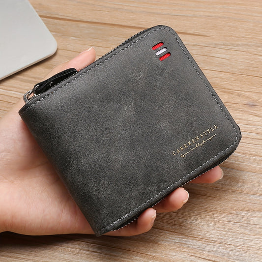 Men's Zipper Short Wallet, Multi-card Card Holder, PU Leather Bifold Wallet Money Clip With Coin Pocket, Gift For Men - Ayq