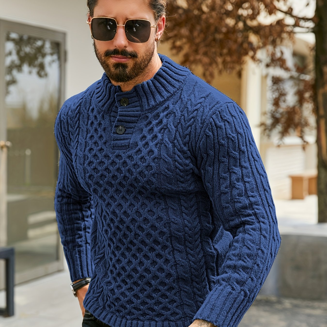 Տղամարդու ջերմային, օձիքով, մալուխով տրիկոտաժե սվիտեր - գծավոր H-աձև, կանոնավոր չափսի սվիտեր, լվացքի մեքենայով լվացվող ձմեռային սվիտեր՝ ակոսավոր դետալներով՝ աշնանային և ձմեռային համար, տրիկոտաժե սվիտեր, միջին առաձգականության գործվածք