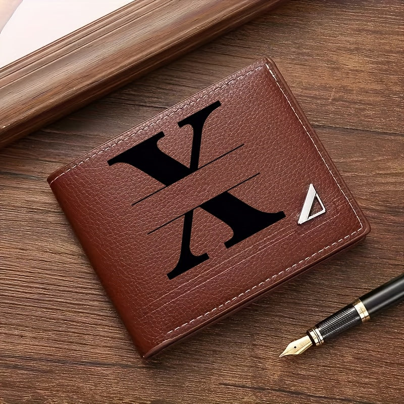Custom Letter Solid Color Men's Wallet, Black Stylish Foldable Card Holder, Casual Men's Coin Purse, Suitable as a Birthday Gift for Husband, Holiday Anniversary Gift